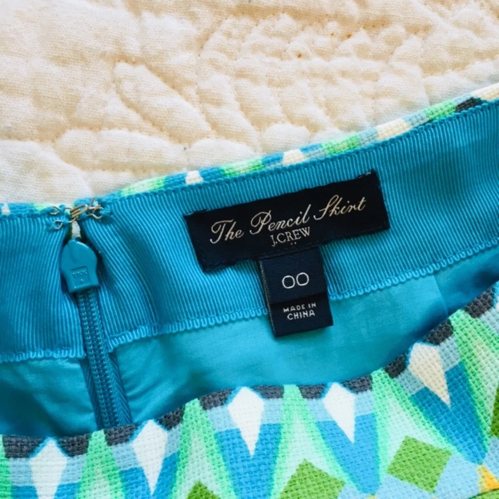 J. Crew The pencil skirt tribal geometric pattern blue green print 00